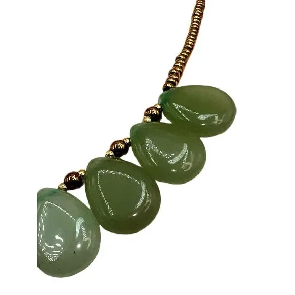 NEW Green Aventurine Stone Gold Tone Beads Bib Necklace - Picture 4 of 14